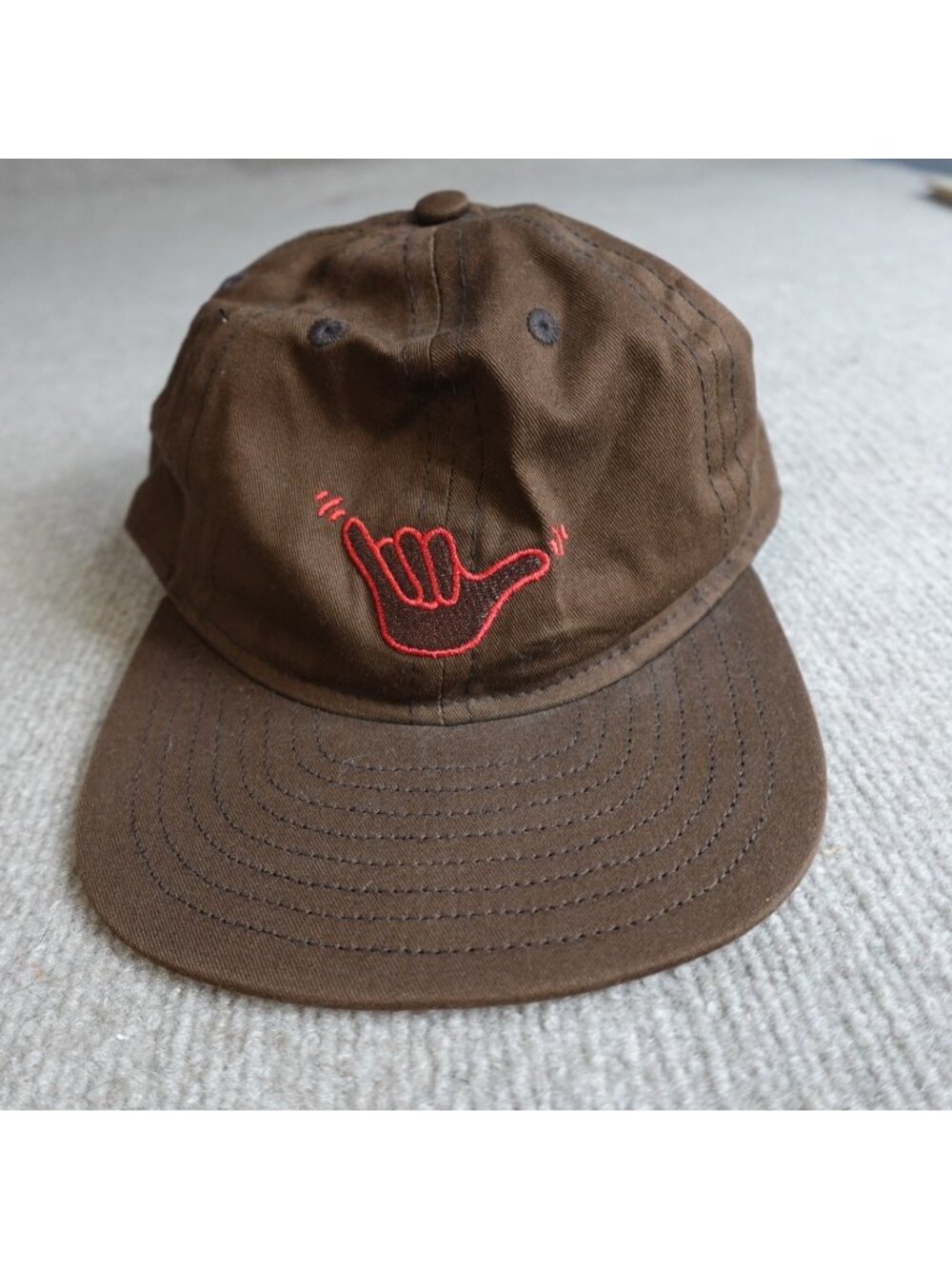 Outerknown Hat Brown Hang Loose Shaka Strapback Made in USA NEW